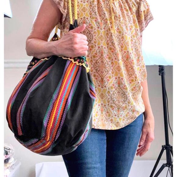 Boho Oversized Bucket Bag Bright Colors Market Tote - Picture 3 of 6
